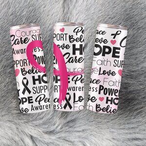 20oz Pink & Black Breast Cancer Awareness Stainless Steel Tumbler